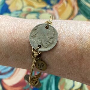 Buffalo Nickel Indian Bourbons and Bow ties style wire wrapped bangle bracelet